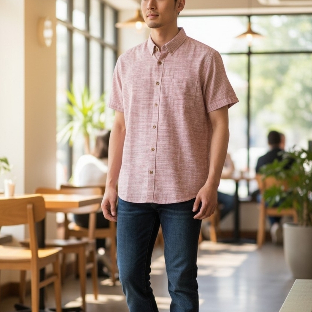 J. CREW Red Dobby Striped Short Sleeve Shirt NEW Mens